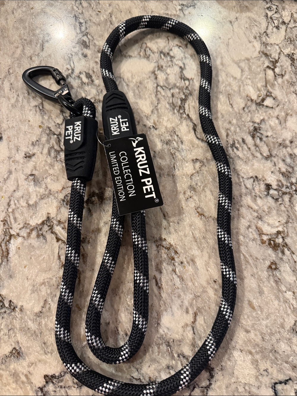 Black & White Rope Dog Leash - Reflective